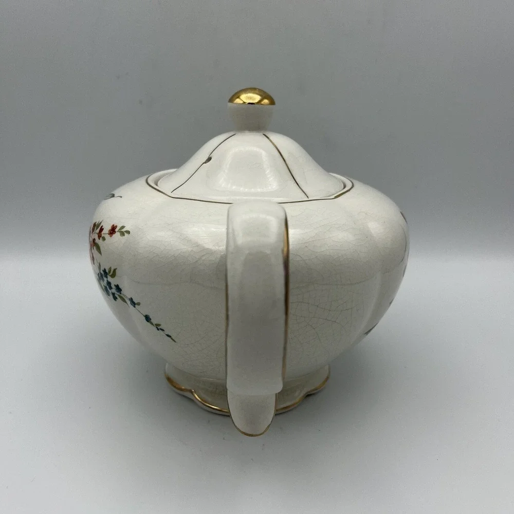 Vintage Ellgreave Wood & Sons Teapot Lid Floral Gold Trim Heatmaster England 4 C